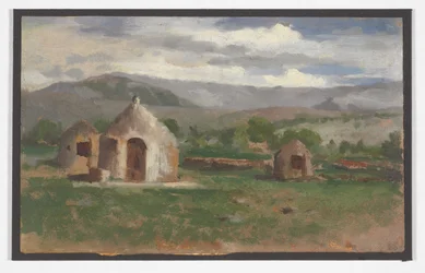 Landscape sketch with primitive huts, Provence