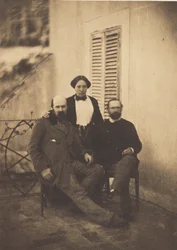 Portrait of Rachel Félix and Two Unidentified Men on a Balcony