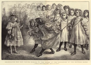 Celebrating May Day, Paying Homage to the Queen at the Conclusion of the Maypole Dance