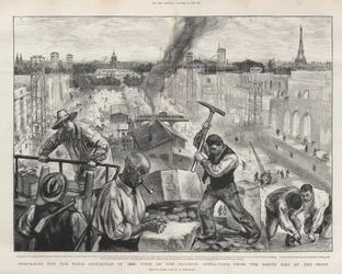 Preparing for the Paris exhibition of 1900: view of the building operations from the north side of the Seine
