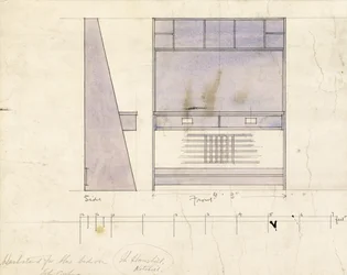 Design for a washstand, shown in side and front elevation, 1904
