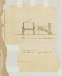 Design for an oak armchair, shown in front and side elevations, 1905