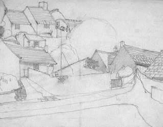 Sketch of English Village, c.1920