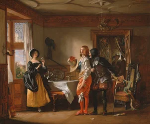 Slender, with the Assistance of Shallow, Courting Anne Page, from "The Merry Wives of Windsor," Act III, Scene iv