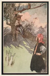 A Boy was Sitting under a Tree, Playing on a Rough Wooden Pipe