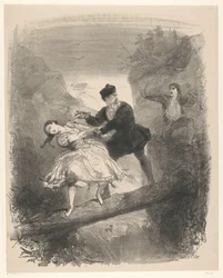 Ballet Scene with Man and Woman Above Abyss (series title: Announcements of Ballets and Plays Performed in the Amsterdam City Theatre)