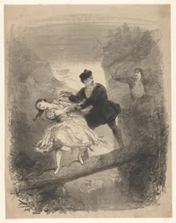 Ballet Scene with Man and Woman Above Abyss