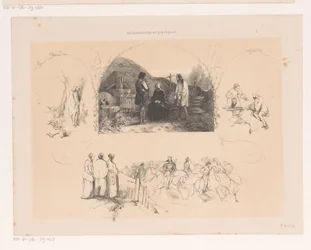 Woman in Conversation with Two Men