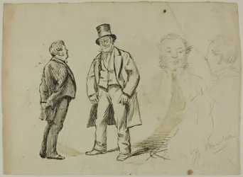Sketch of Two Standing Men and Two Portraits