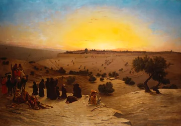 Pilgrims worshipping outside Jerusalem