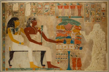 Vizier Rekhmire and his mother Meryt with food offerings