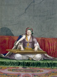 Turkish girl playing a keyboard plucking instrument, pub. 1707-08