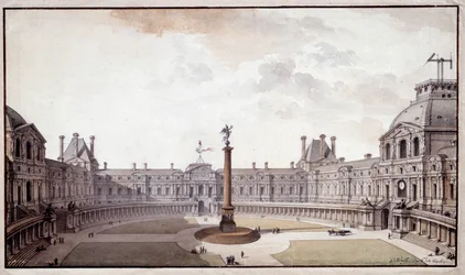 Architecture: project to redesign the Salon Carre du Louvre. Drawing in ink and pen by architect Charles de Wailly