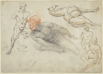 Studies of Male and Female Nudes, a Satyr, and a Camel (recto); Statue of Marcus Aurelius (verso)