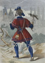 Falconer in the household of François Ier in 16th century, illustration from 