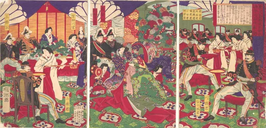 Leaders of the Pacification of the Kagoshima Rebels Celebrating with Cups