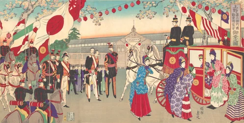 Visit of the Empress to the Third National Industrial Promotional Exhibition at Ueno Park ..., 1889.