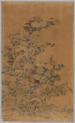 Kesi Panel: Rocks and Chrysanthemums