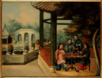 A Chinese Garden Scene with Ladies Taking Tea, mid 19th century