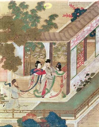 A romantic meeting, illustration from a traditional Chinese novel