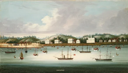 A View of Singapore from the Roads with American, French and British Shipping