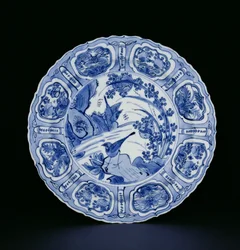 Blue and white kraak plate painted with birds in a landscape, Egret mark, Wanli, 1595-1605