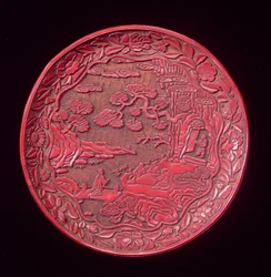 Carved Cinnabar Dish, Late Yuan to Early Ming Dynasty