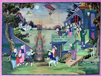 Celebration with Fireworks and Kites