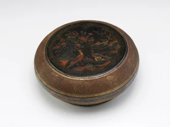 Lacquered and Basketry Panel Circular Box, Late 16th-Early 17th