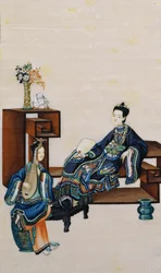 Lady Reclining with a Servant Playing a Musical Instrument