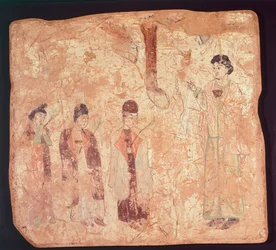 Nestorian subject, perhaps Palm Sunday, mural painting from Cristano Qoco Temple, Xinjiang, China
