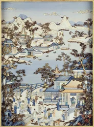 Panels depicting figures on a terrace, Qianlong period, 1736-95 (one of a pair)