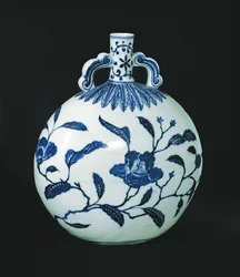 Pilgrims Blue and White Gourd with Floral Decorations