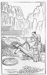 Pounding the clay, from a series of illustrations on the manufacture of china