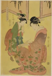 Beauties Parodying the Seven Sages - A Selection of Younger Courtesans: Hanasaki of the Daimonjiya