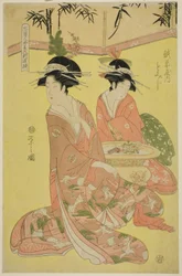Beauties Parodying the Seven Sages - A Selection of Younger Courtesans: Momiji of the Echizenya