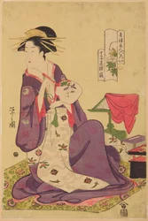 The Oiran Hinazuru of the Chōjiya, from the series: Beautiful Women of the Green Houses - Six Famous Poetesses