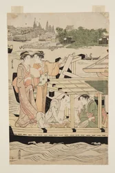 Pleasure Boats on the Sumida River beneath Shin-ohashi Bridge