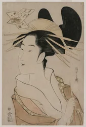 Portrait of a Courtesan Holding a Pipe, from the series 