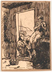 Girl and Fisher Boys in an Open Door