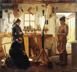 Two Women Visiting the Village Artist to See the Ordered Grave Cross