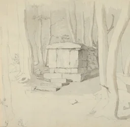 A Stone Tomb in a Forest, verso: Study of a Flower