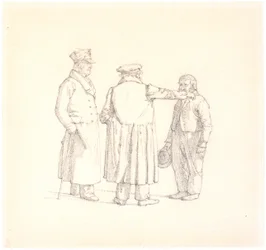 Three People in Conversation; Back to the Viewer in the Middle is Baker Købke, Left is Major Krohn, and Right is Slave Sergeant Sprøch