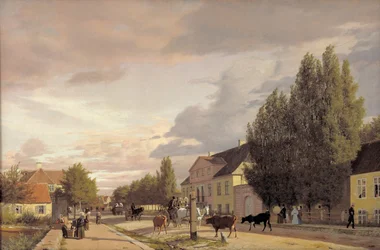 View of a Street in Østerbro outside Copenhagen. Morning Light, 1836