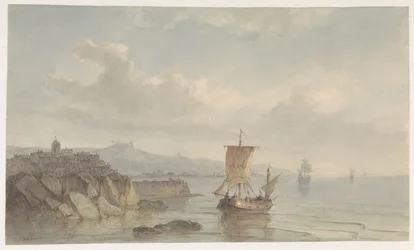 Coastal Landscape with Harbor and Ships on the Water