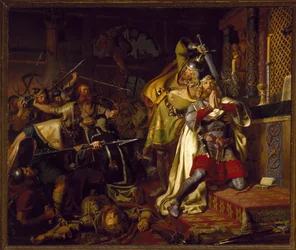 The death of Canute IV of Denmark in the Church of Saint Albanus (The Murder of Canute the Holy) by Christian Albrecht von Benzon (1816-1849)