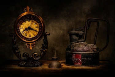 Vintage Clock and Oil Can