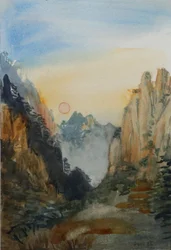 Pink Sun - Yellow Mountains