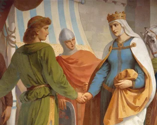 Parzival bidding farewell to his mother, Queen Herzeloyde, from the Parzival cycle, Singers