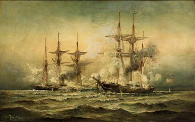 Kearsarge and Alabama off Cherbourg Harbour in France, June 19th, 1864, c.1870